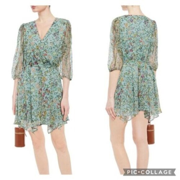 New Walter Baker Cyrus Wrap-Effect Floral-Print Fil Coupé Chiffon | Small - Picture 1 of 12